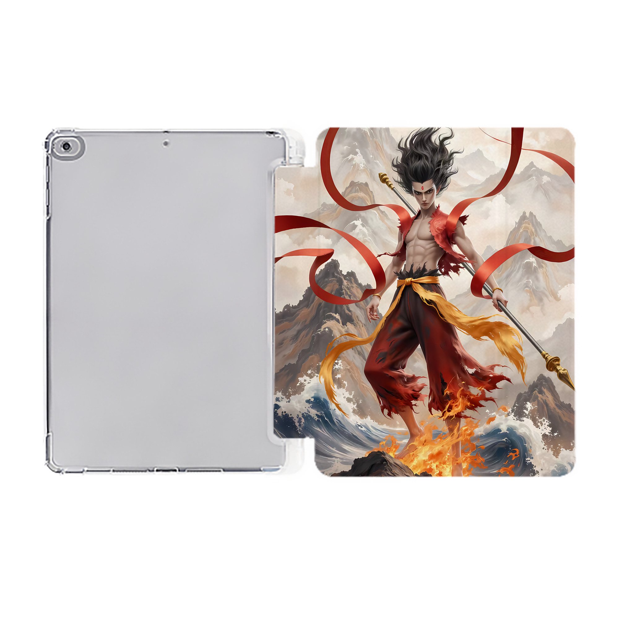 （画像用） Ne Zha 2 ナタ 魔童の大暴れ IPad ケース ペン収納付き 三つ折りスタンド PUレザー×シリコン 対応機種9.5/10.5/10.9インチ